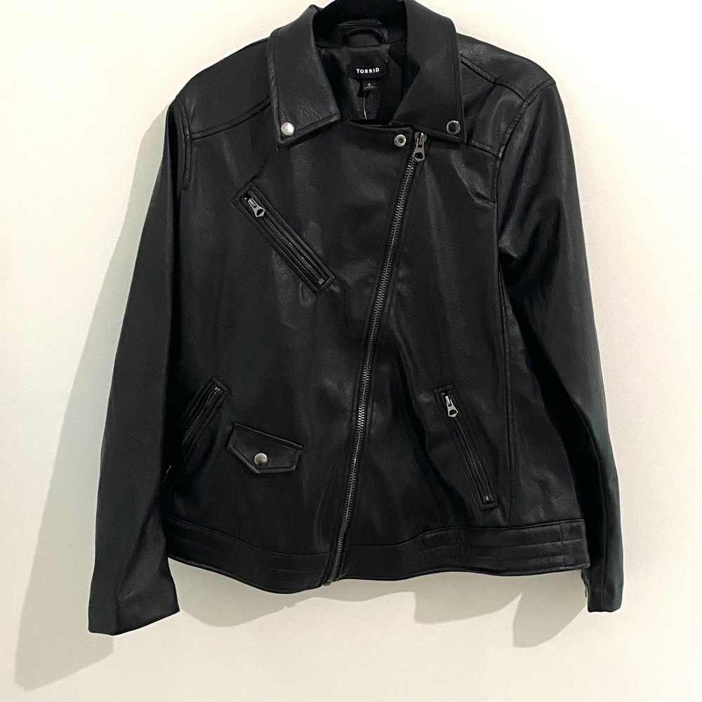 Torrid Relaxed Moto Jacket Deep Black Faux Leather Torrid Size 0=12/14 NWT